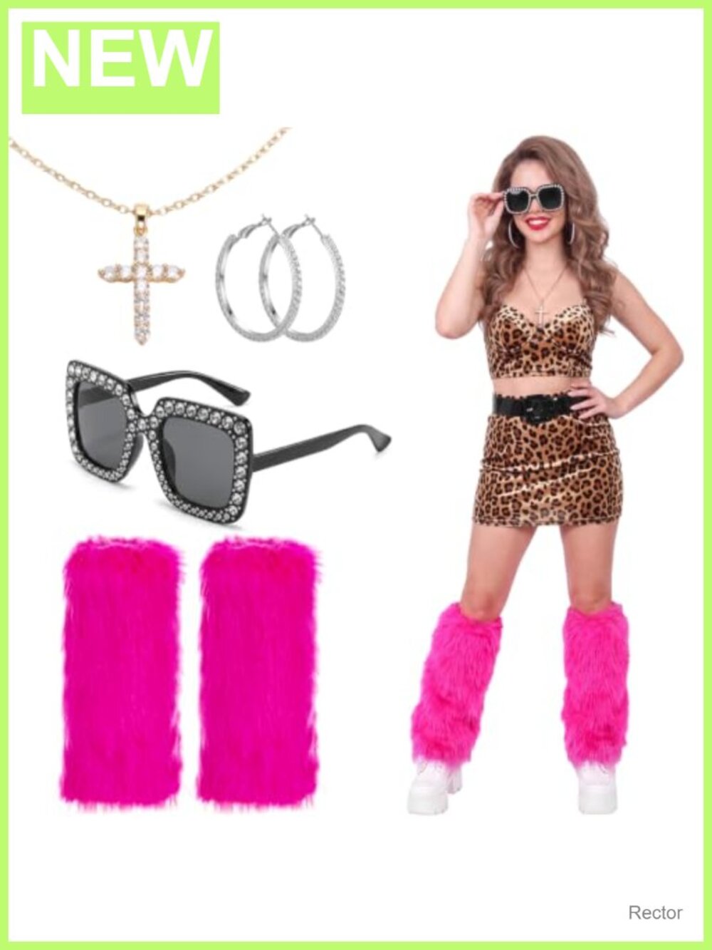 80s Disco Costume Accessory Set Rhinestone Sunglasses Hoop Earrings Leg Warmers